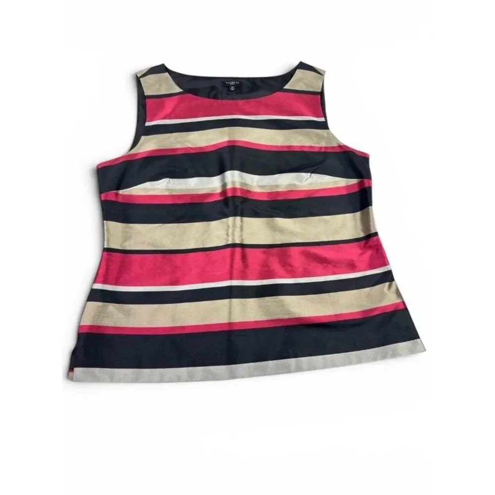 Talbots Silk Shell Top Striped Sleeveless Nautical Breathable Side Zip Shirt 12P